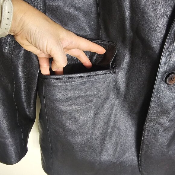 Roundtree & Yorke Black Lambskin Leather Blazer Jacket L Grunge Goth Mob Classic - Picture 6 of 12